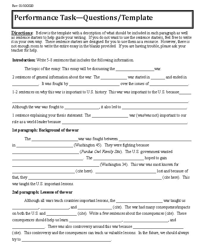 Performance Task?Questions/Template Directions: