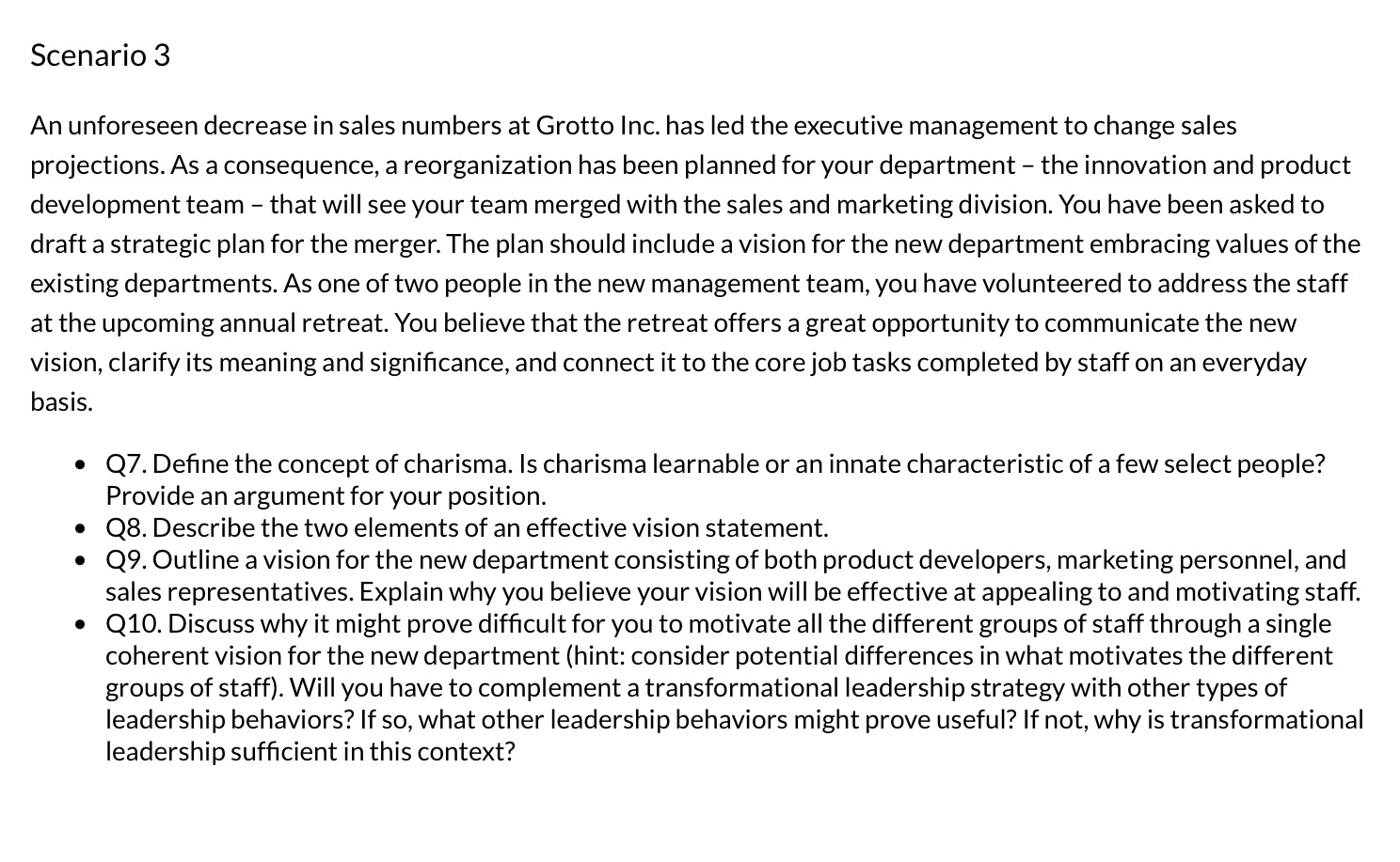Scenario 3 An unforeseen decrease in sales