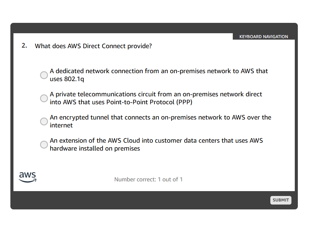 answer KEYBOARD NAVIGATION 2. What does AWS