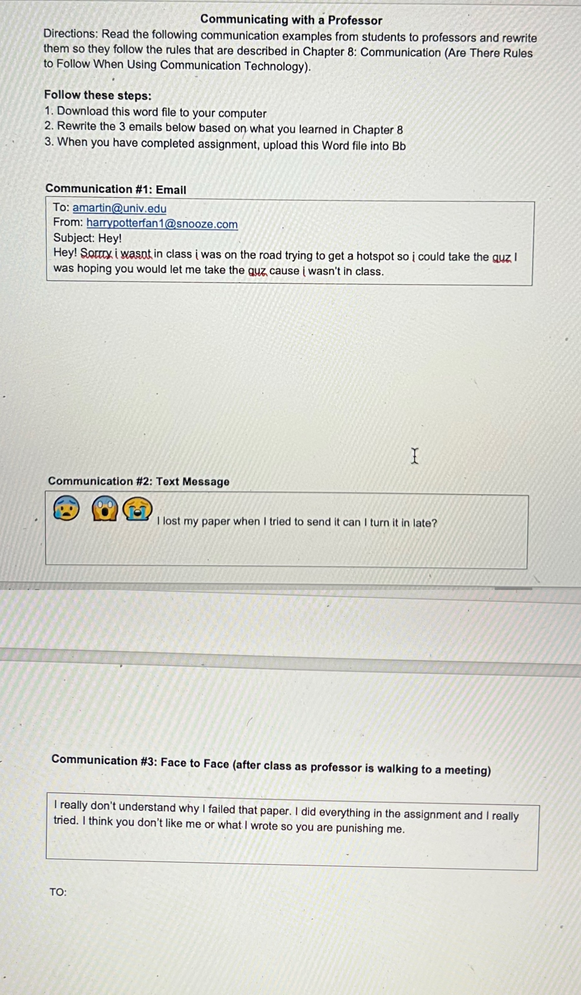 Is it communication with a professor? I need an