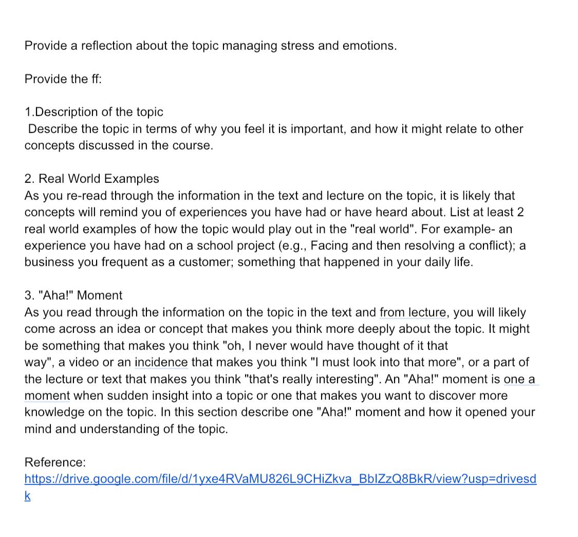 Subj: writing Provide a reflection about the