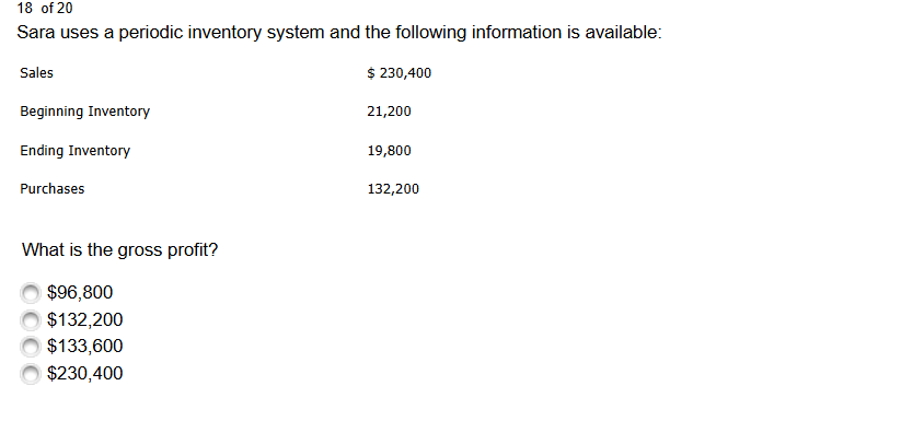 anwer 18 of 20 Sara uses a periodic inventory