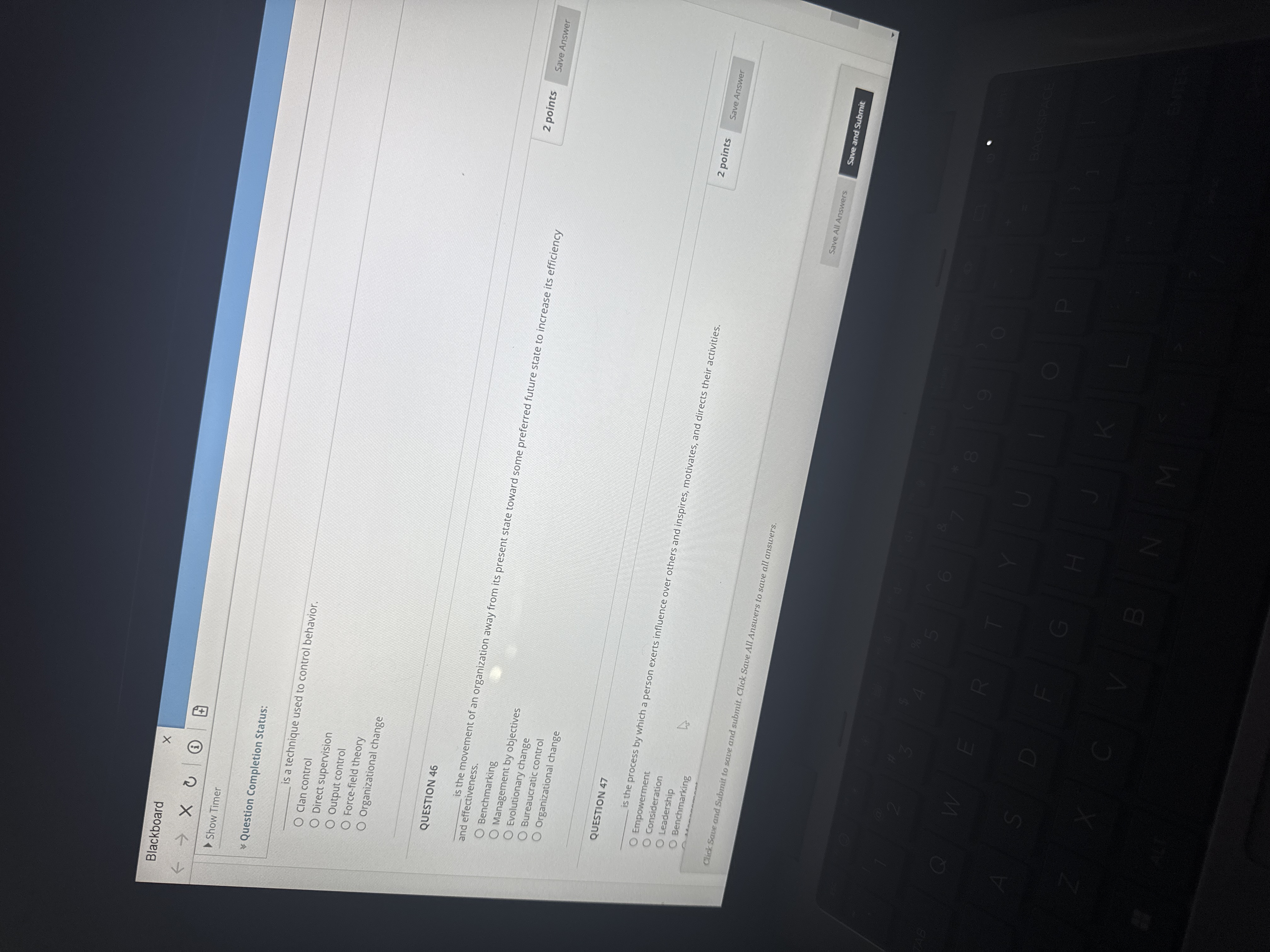 Give each answer Blackboard X > Show Timer