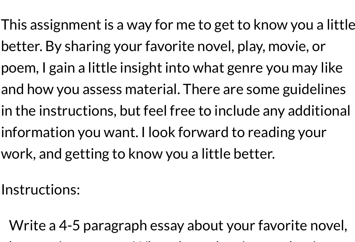 This assignment is a way for me to get to know