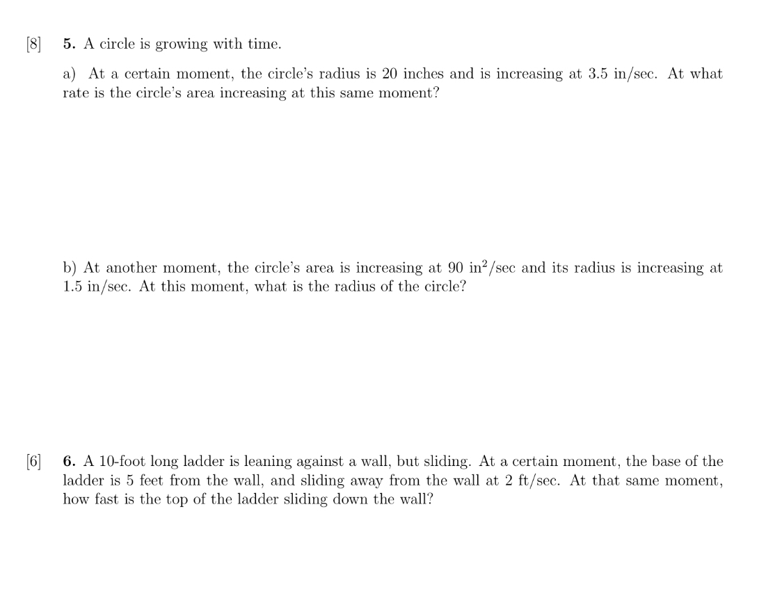 [ 8 ] 5 . A circle is growing with time. a ) At a
