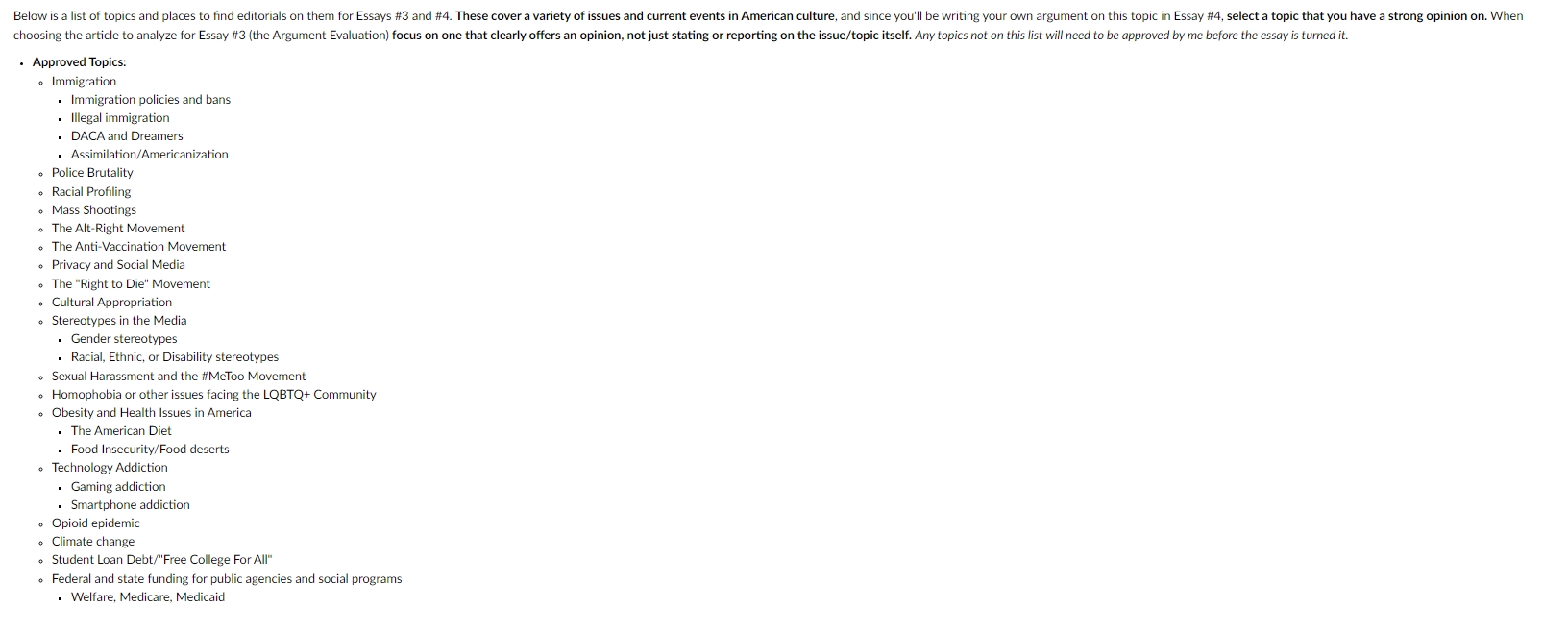 To get us started on Essay #3, we need to pick