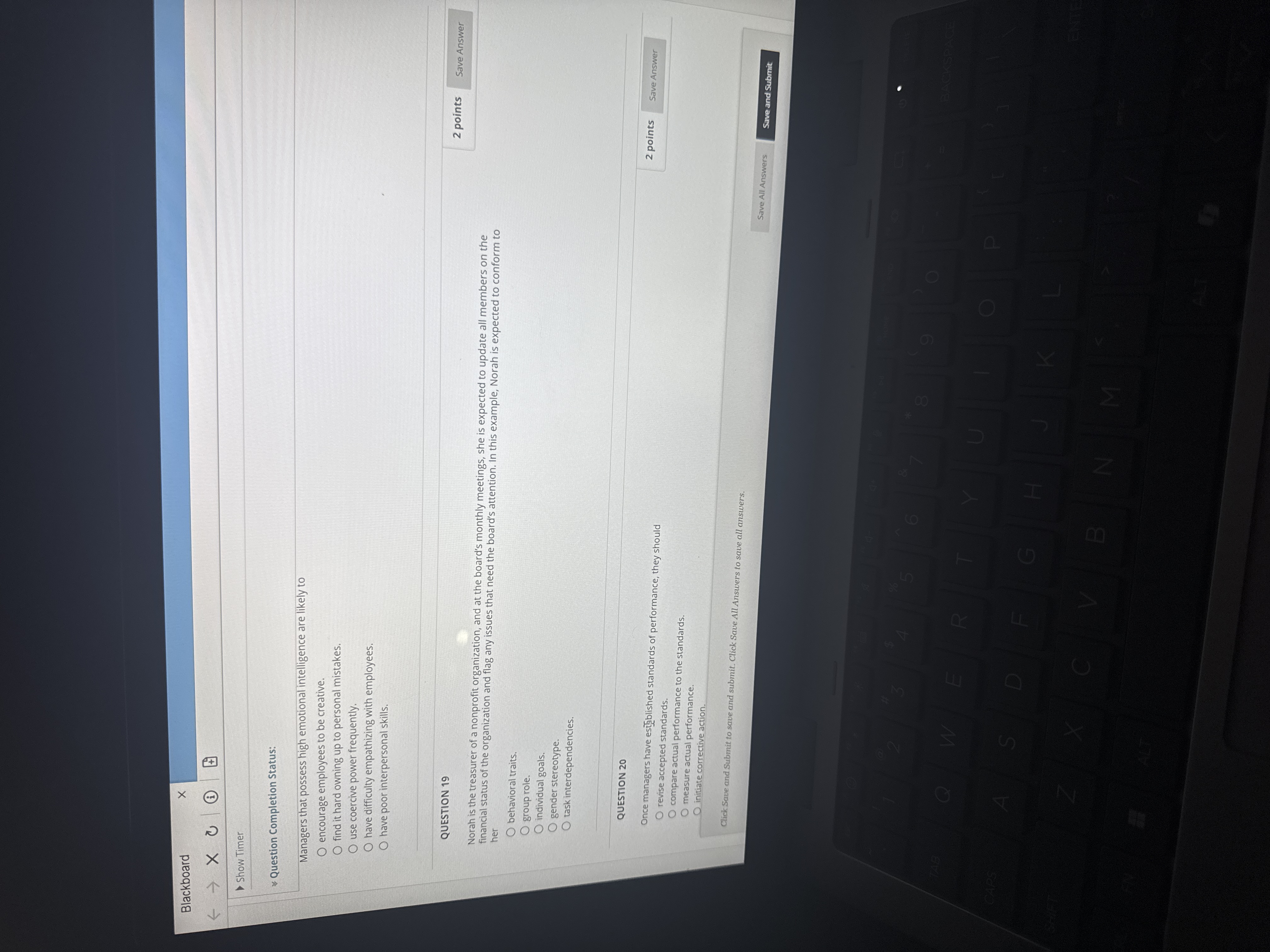 Give each answer Blackboard X Show Timer Question