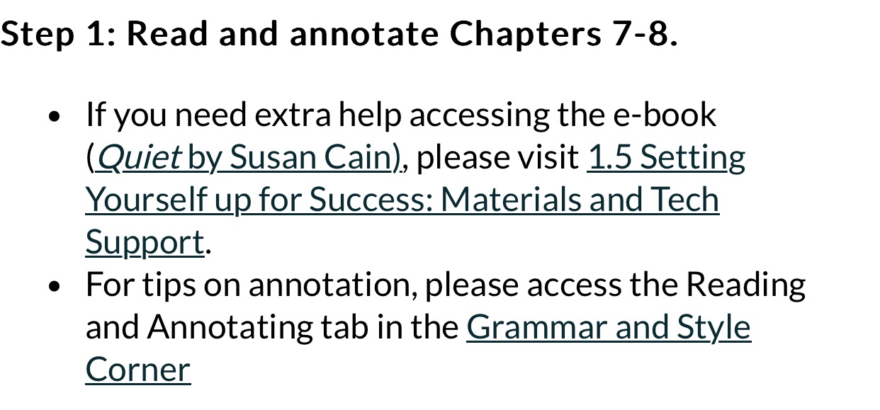 Annotate chapter 7-8 Quite by susan cain Step 1: