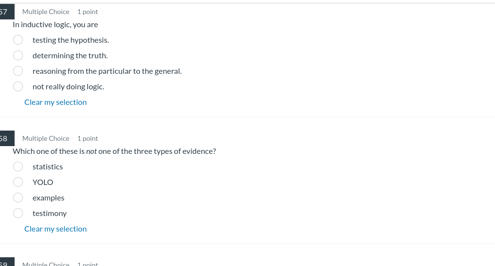 answer 57 Multiple Choice 1 point In inductive