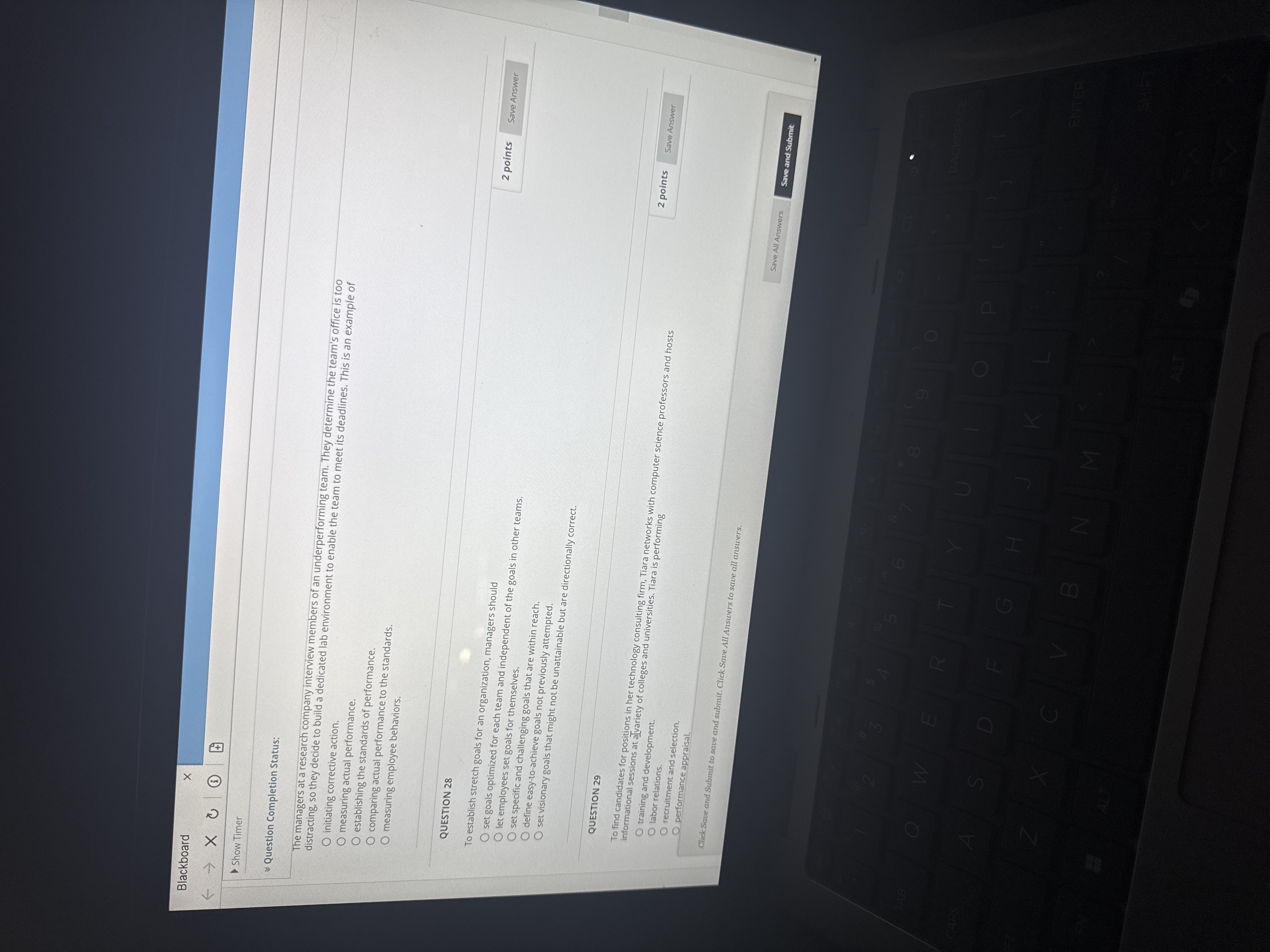 Give each answer Blackboard X Show Timer Question