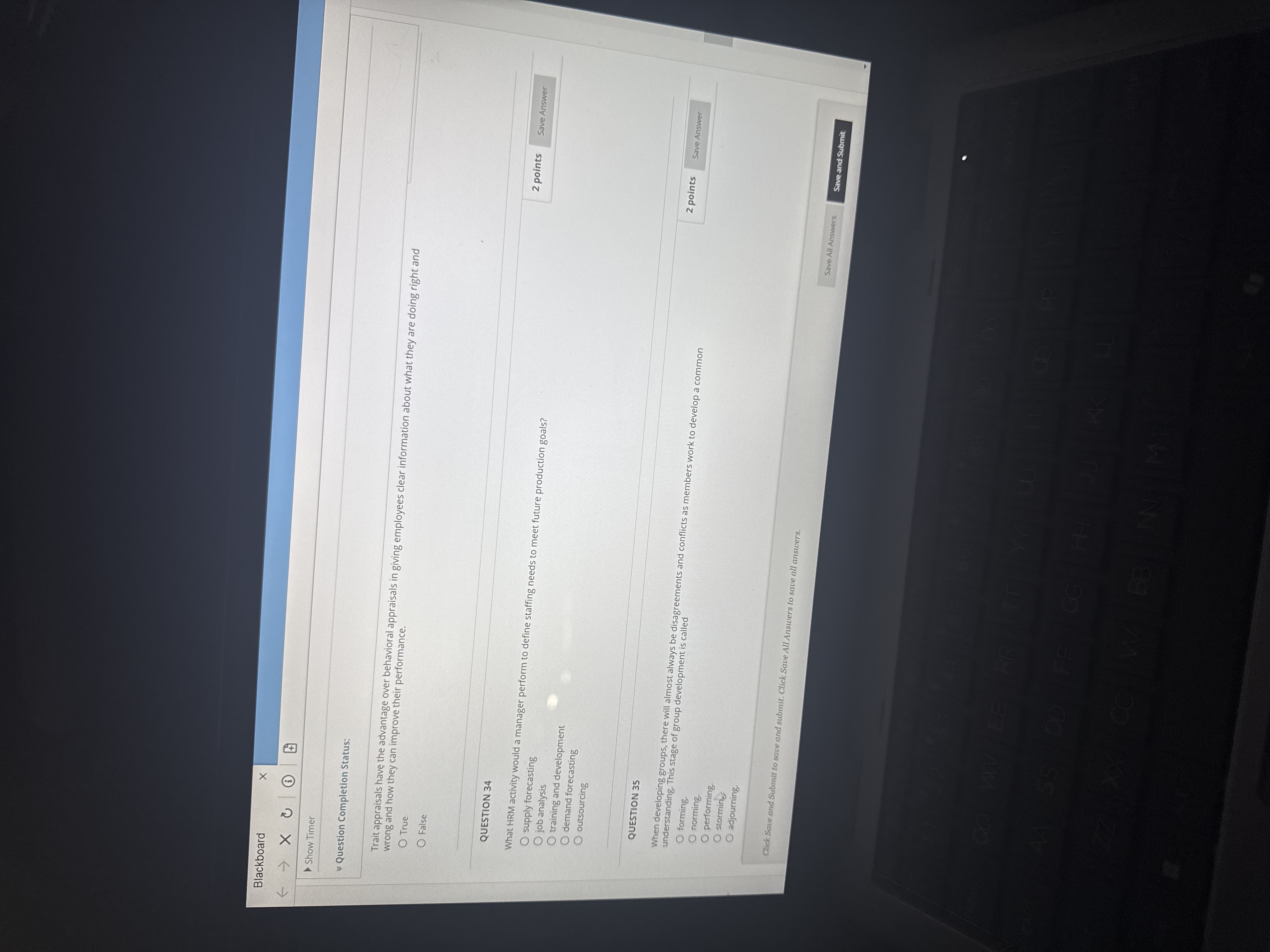 Give each answer Blackboard X Show Timer Question