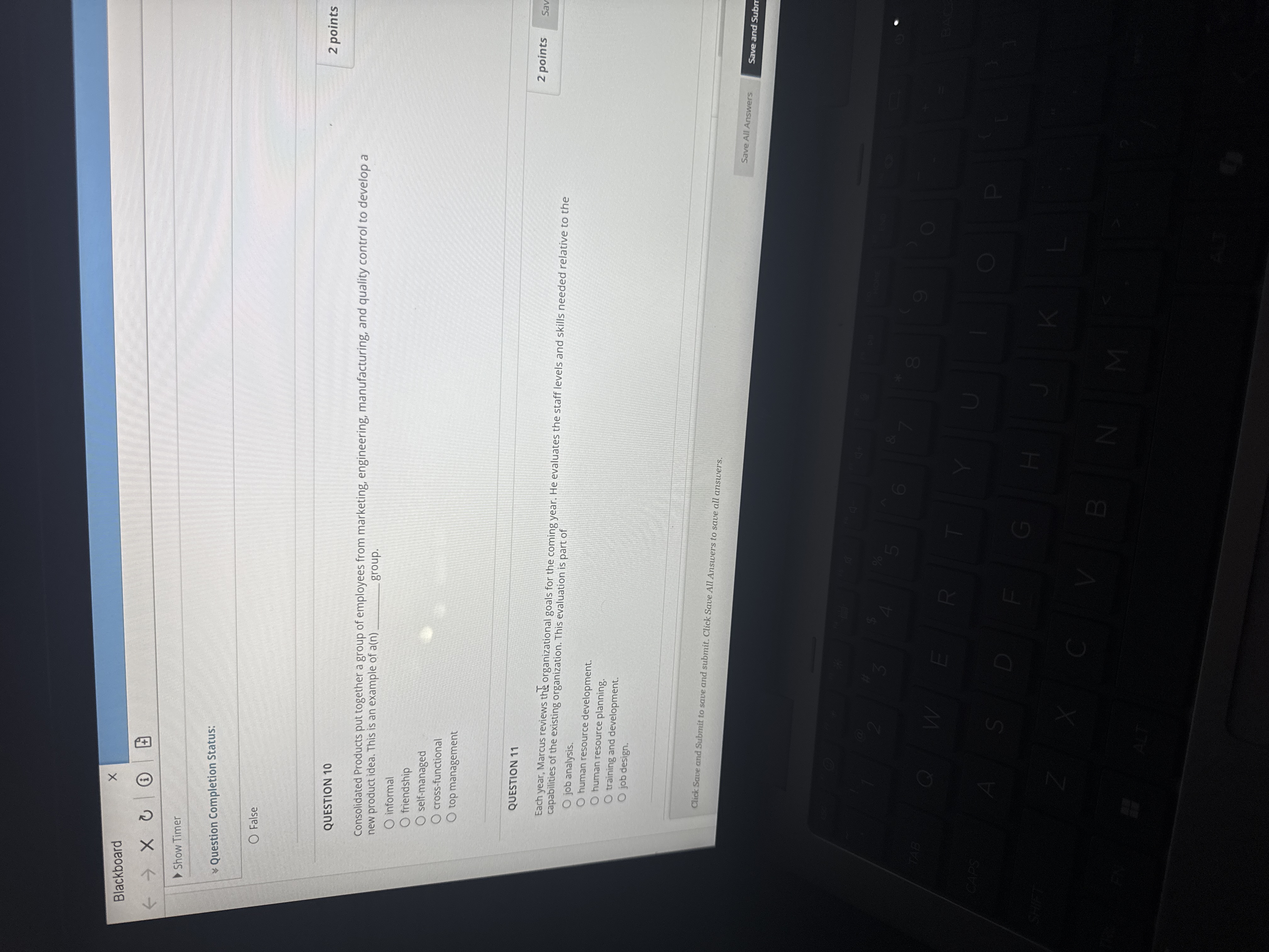 Give each answer Blackboard X Show Timer Question