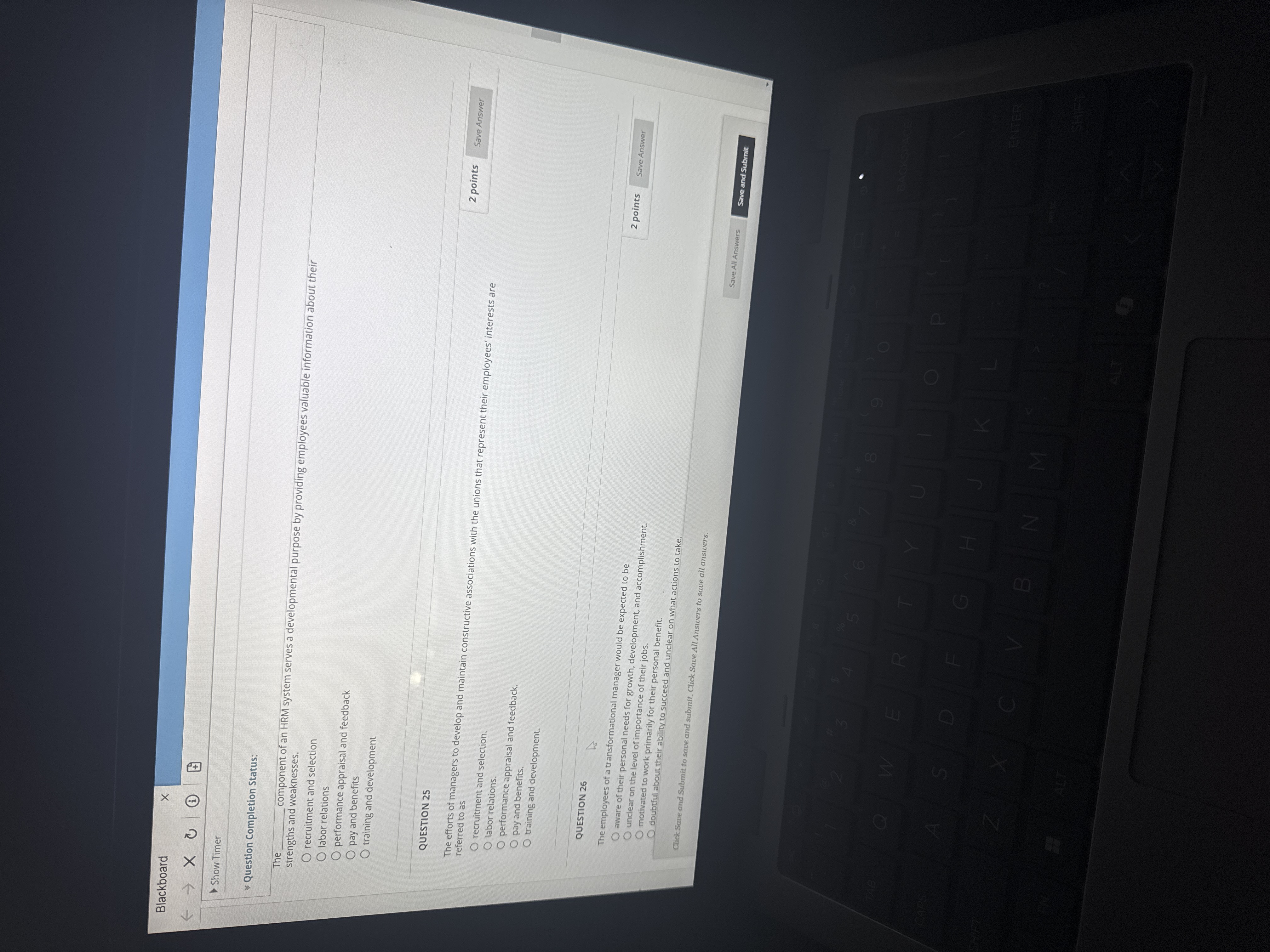 Give each answer Blackboard X X U @ @ Show Timer