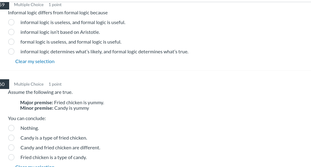 answer Multiple Choice 1 point Informal logic