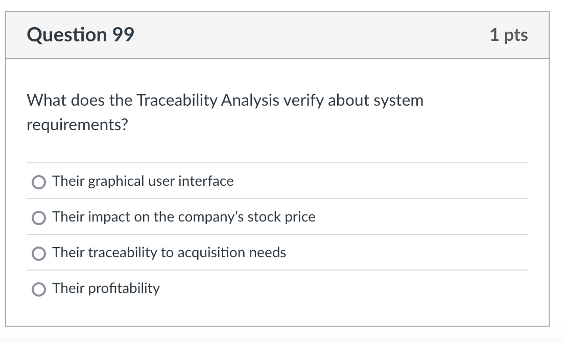 correct ans Question 99 1 pts What does the