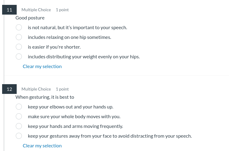 answer Multiple Choice 1 point Good posture is