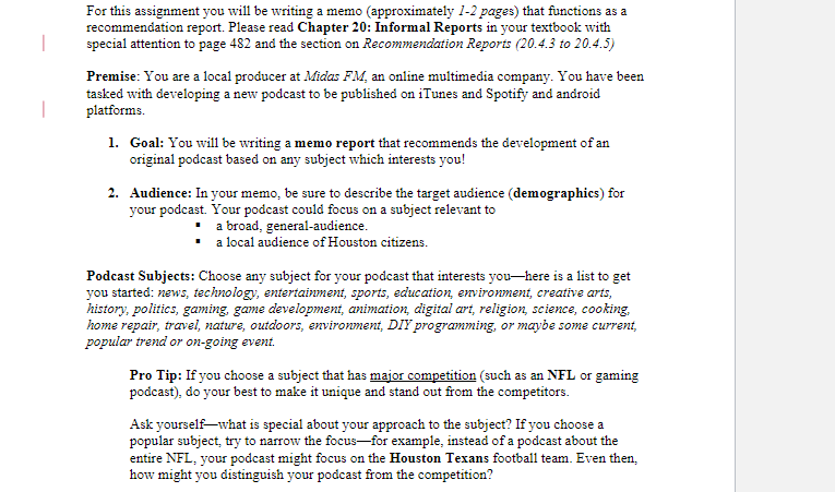 I need help with this assignment maybe a podcast