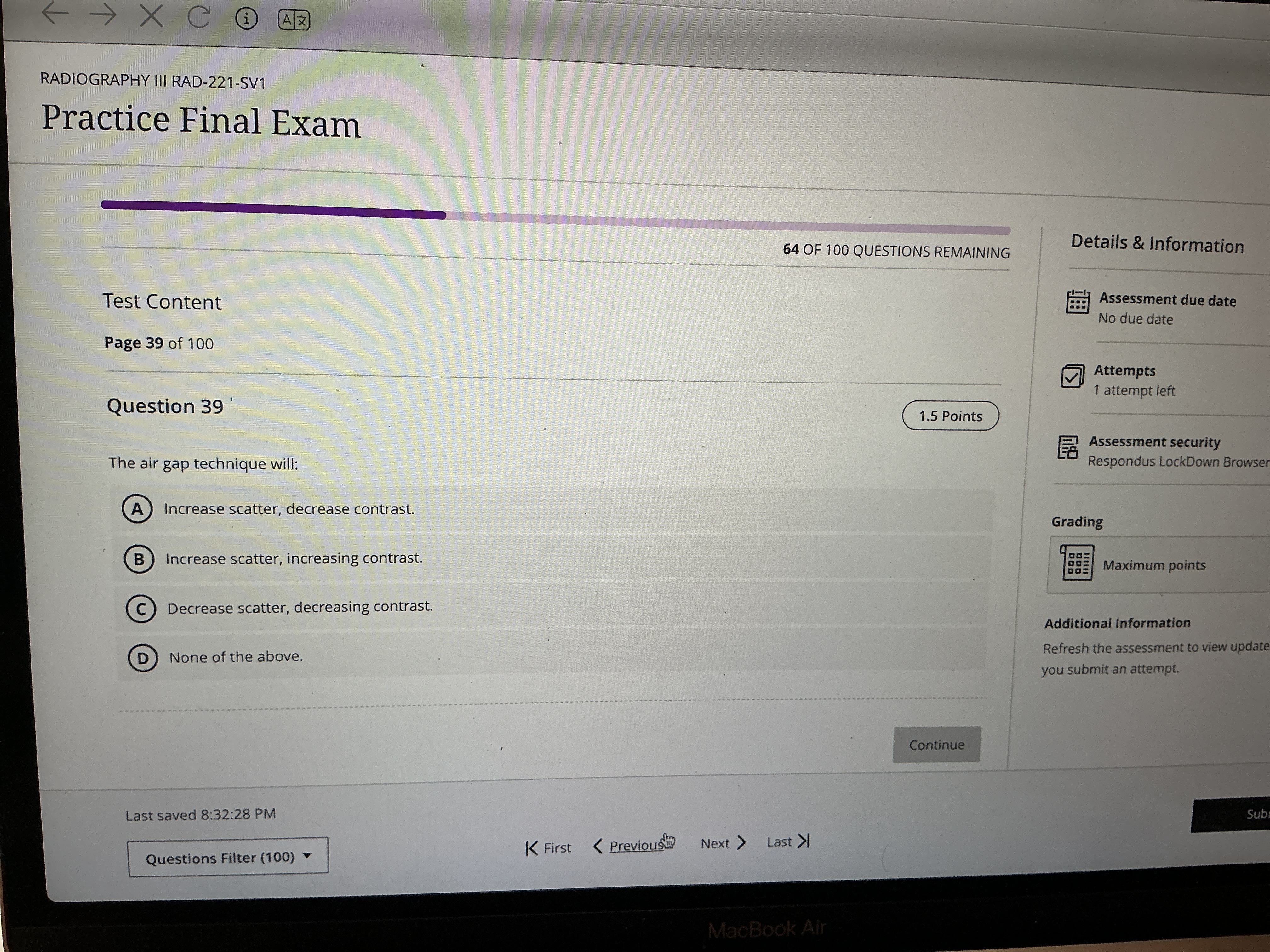 Correct answer - X C RADIOGRAPHY III RAD-221-SV1