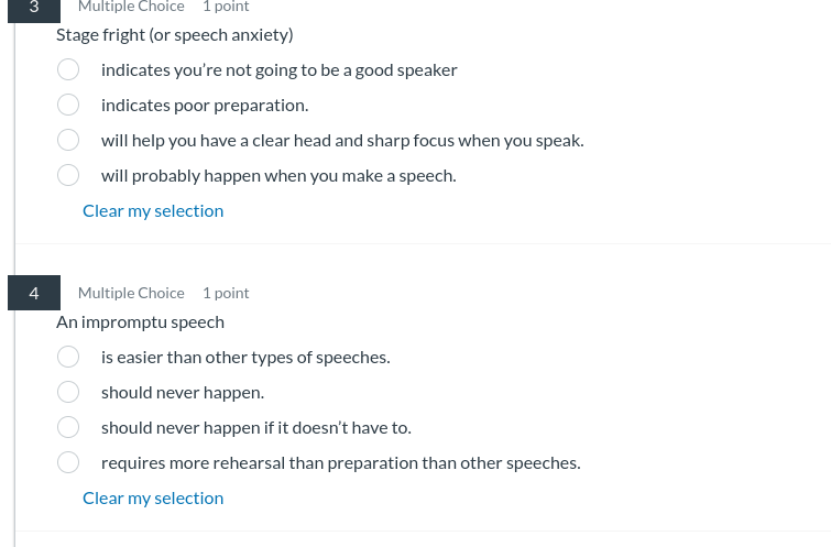 answer Multiple Choice 1 point Stage fright (or