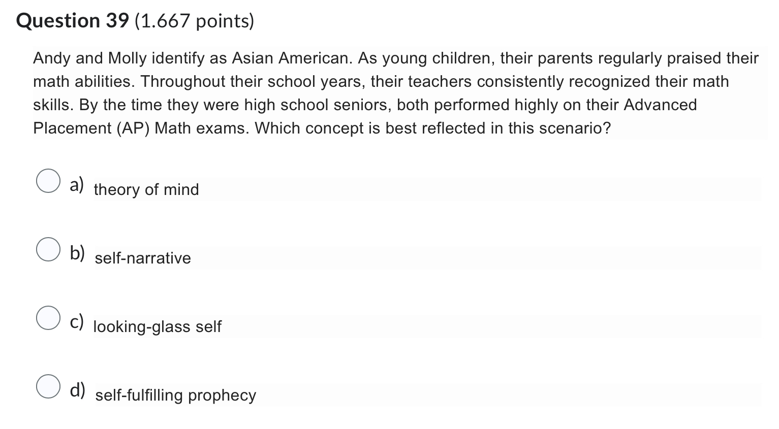 Give answer Question 39 (1.667 points) Andy and