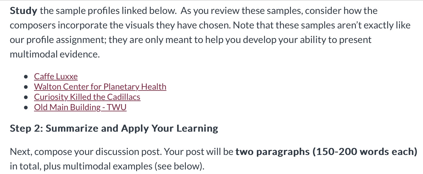 Study the sample profiles linked below. As you