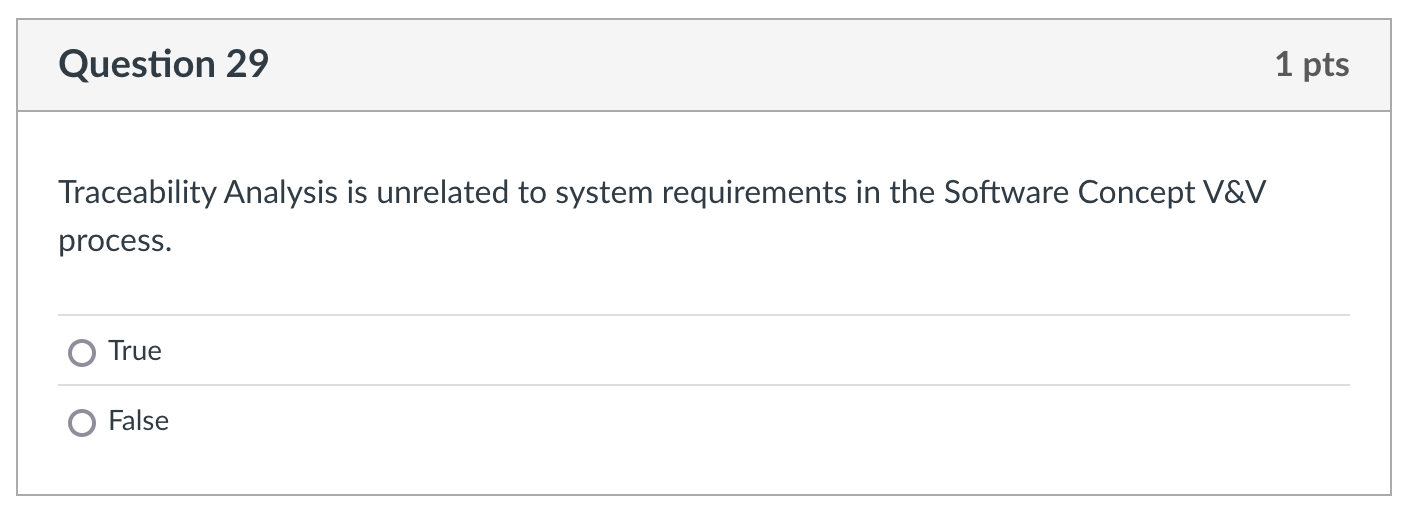 correct ans: Question 29 1 pts Traceability