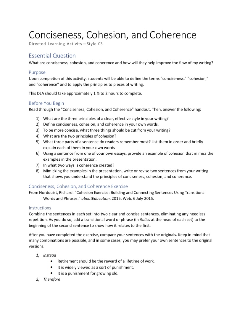 Conciseness, Cohesion, and Coherence Directed