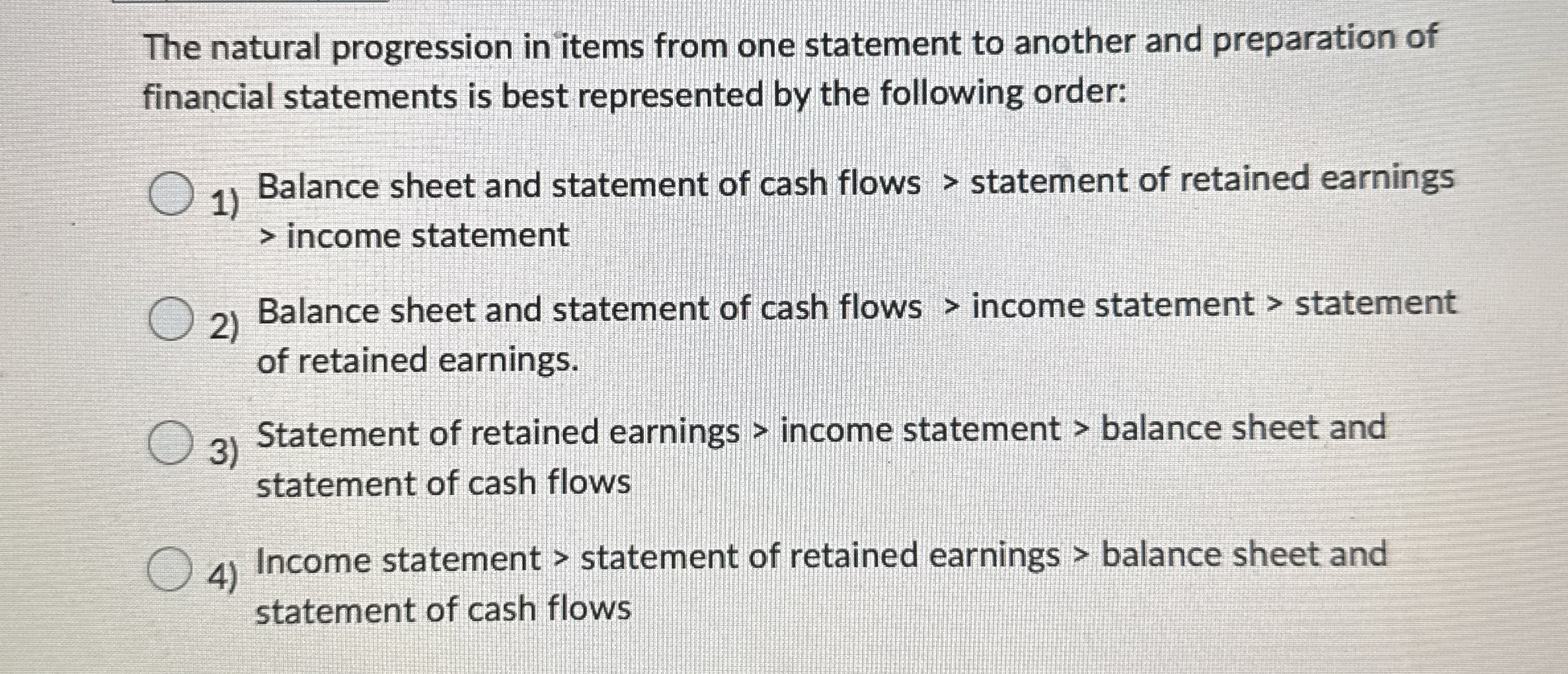 The natural progression in items from one