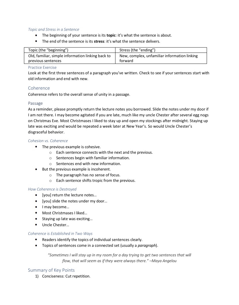 Conciseness, Cohesion, and Coherence Directed