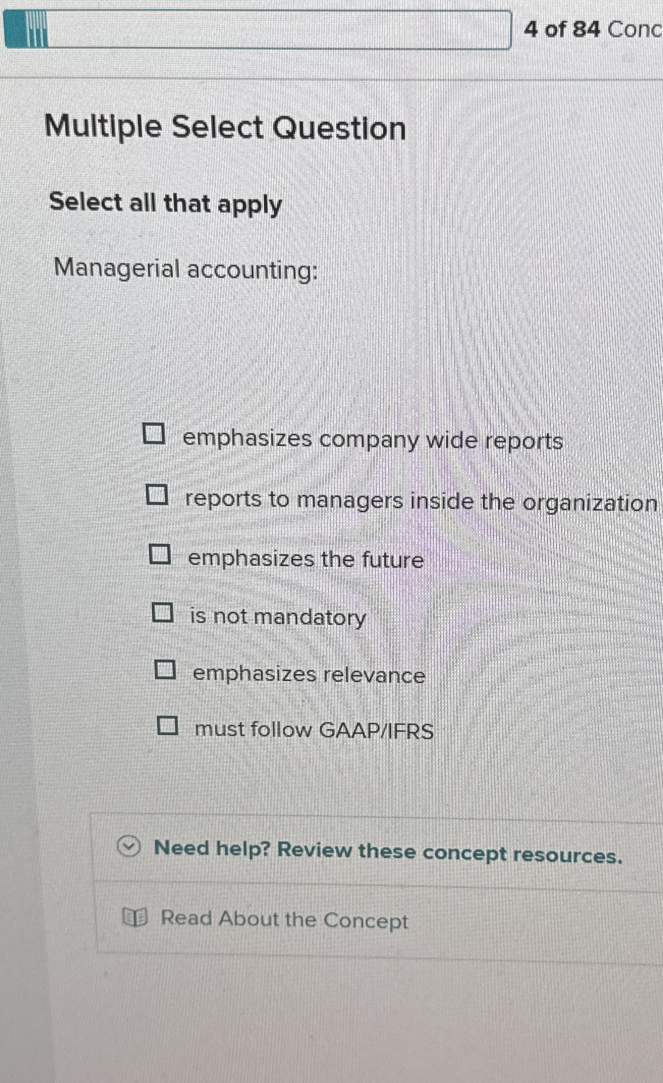 IIII 4 of 8 4 Conc Multiple Select Question