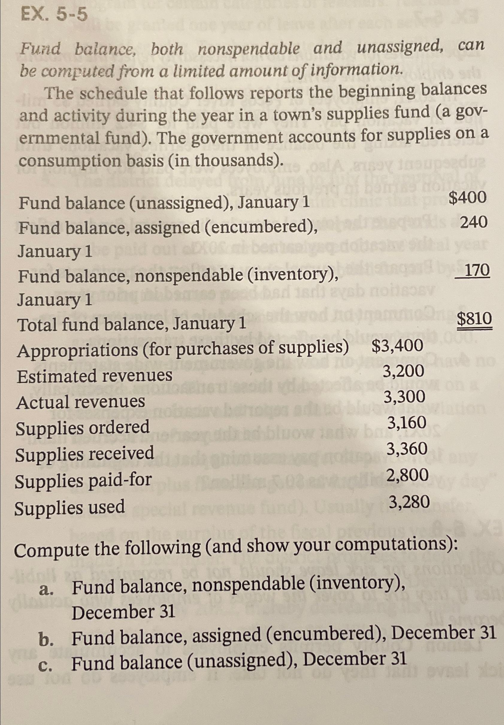 EX . 5 - 5 \ Furid balance, both nonspendable and