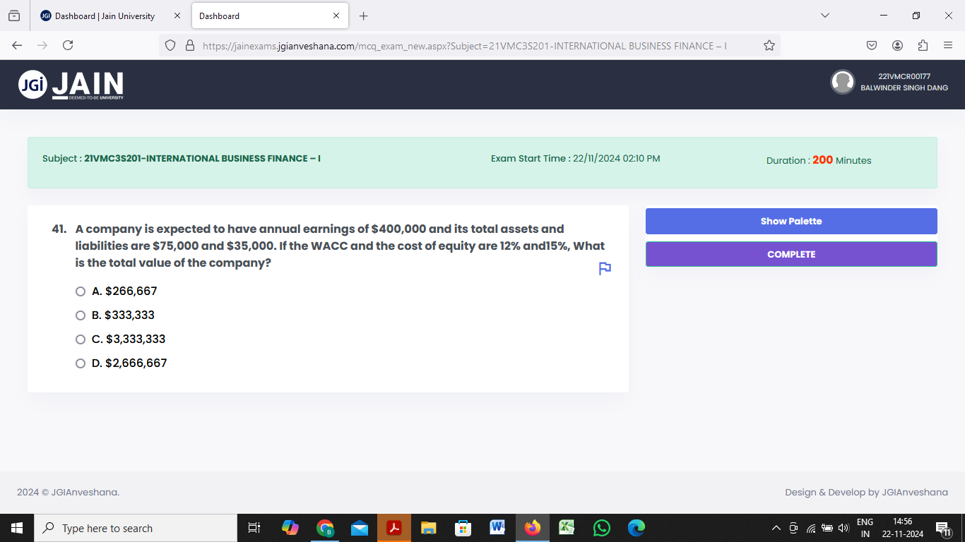 answer IGi Dashboard | Jain University X
