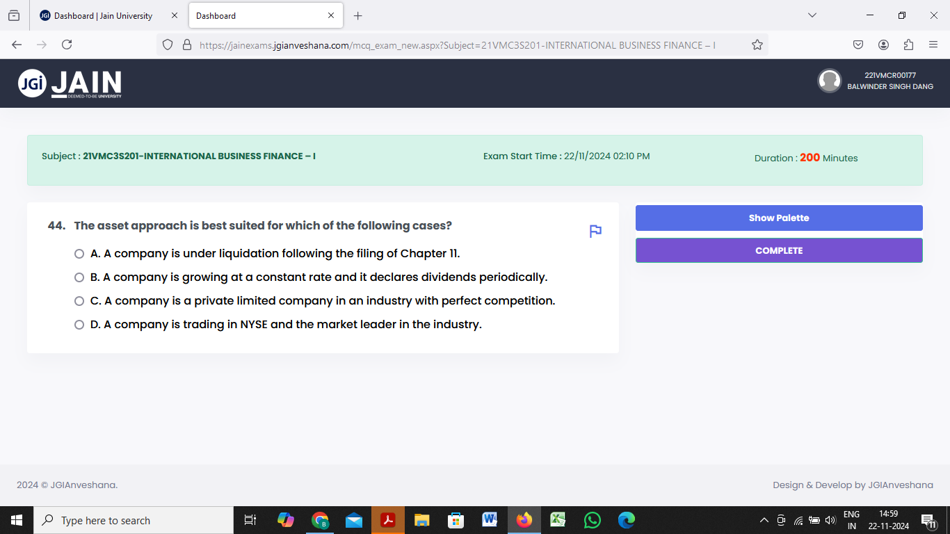 answer IGi Dashboard | Jain University X