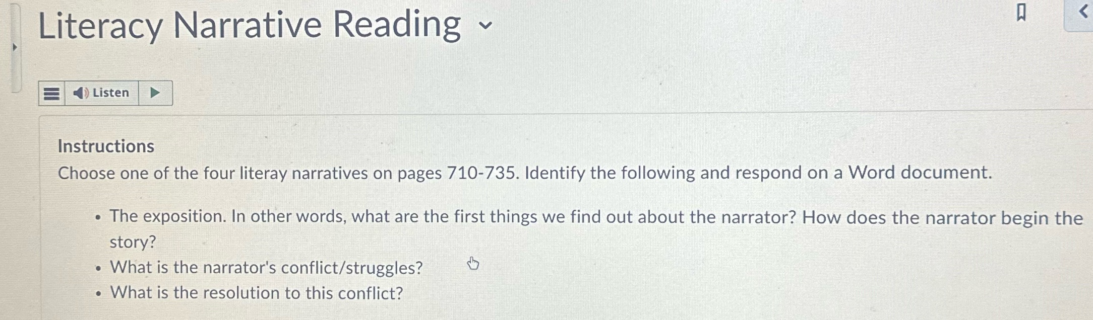Literacy Narrative Reading ~ Listen Instructions