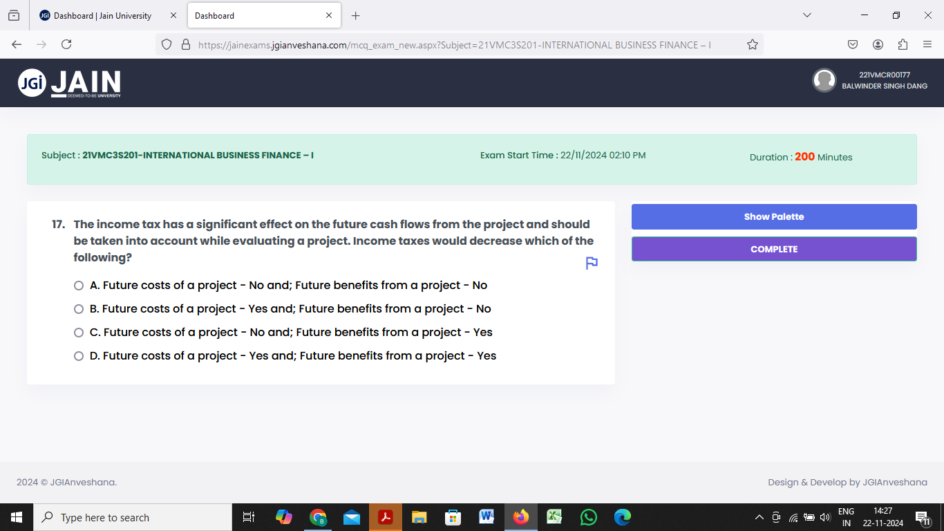 answer IGi Dashboard | Jain University X