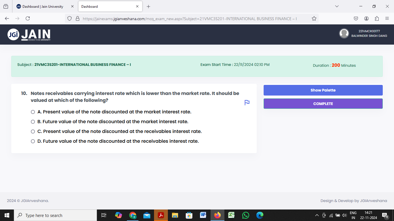 answer = @ Dashboard | Jain University *
