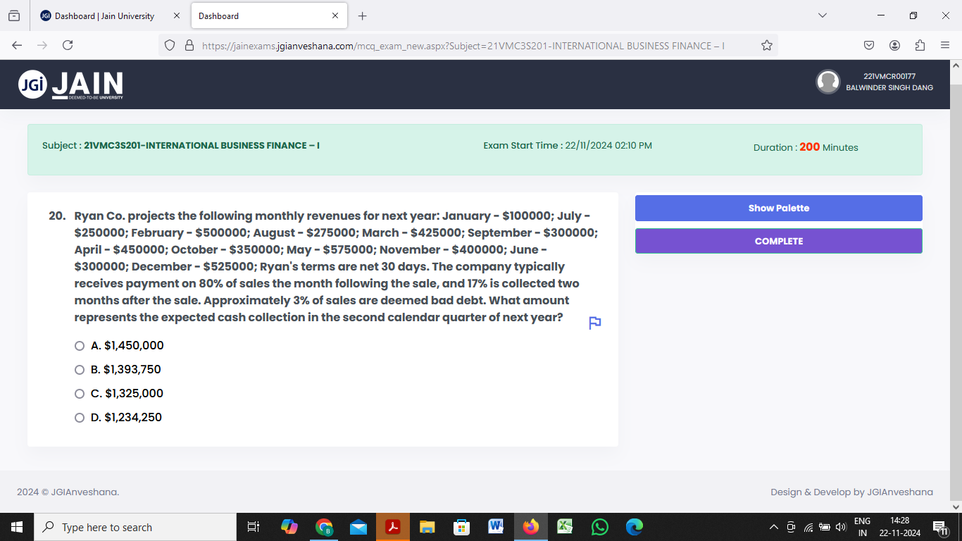 answer IGi Dashboard | Jain University X