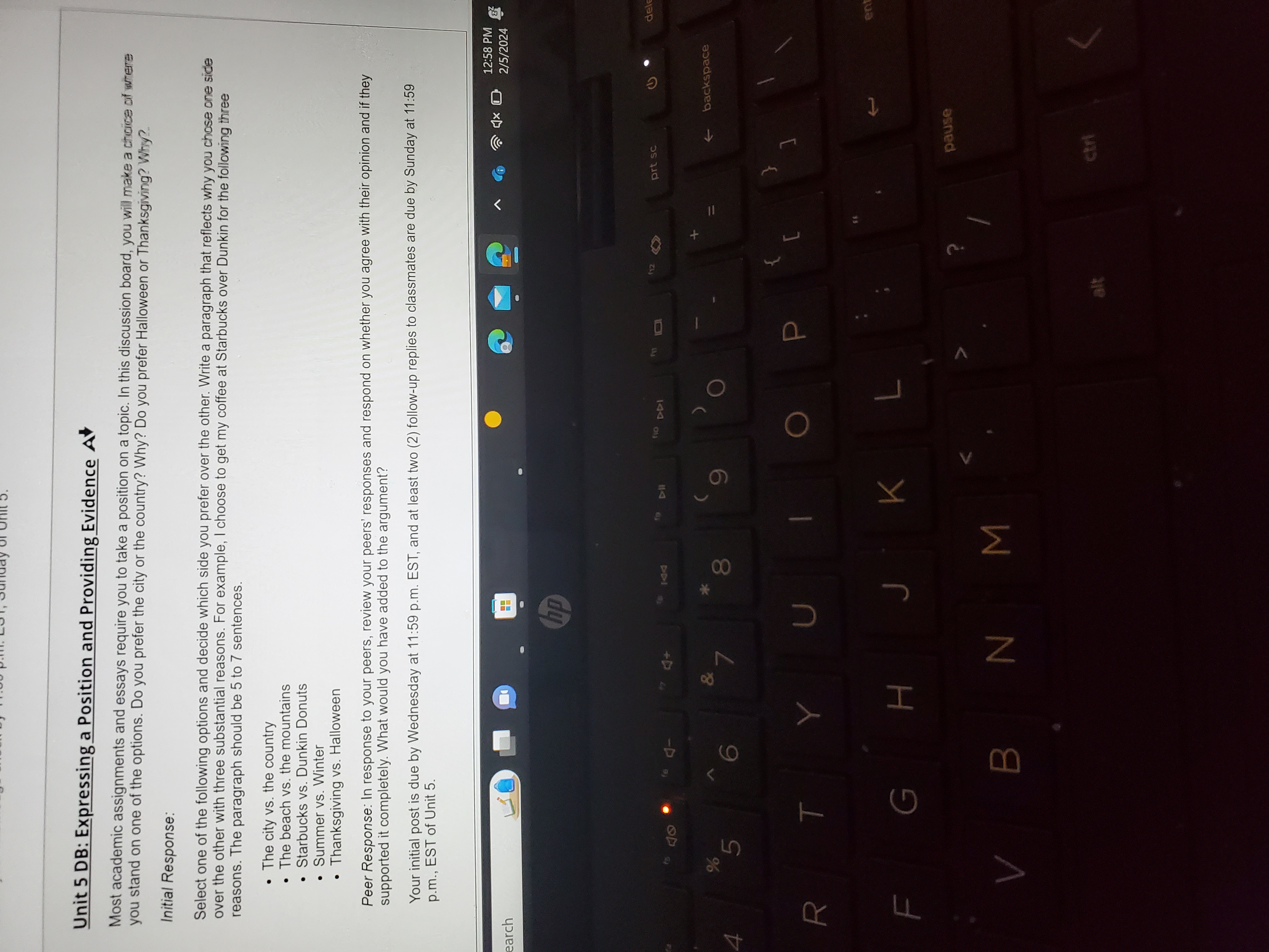 Unit 5 DB: Expressing a Position and Providing