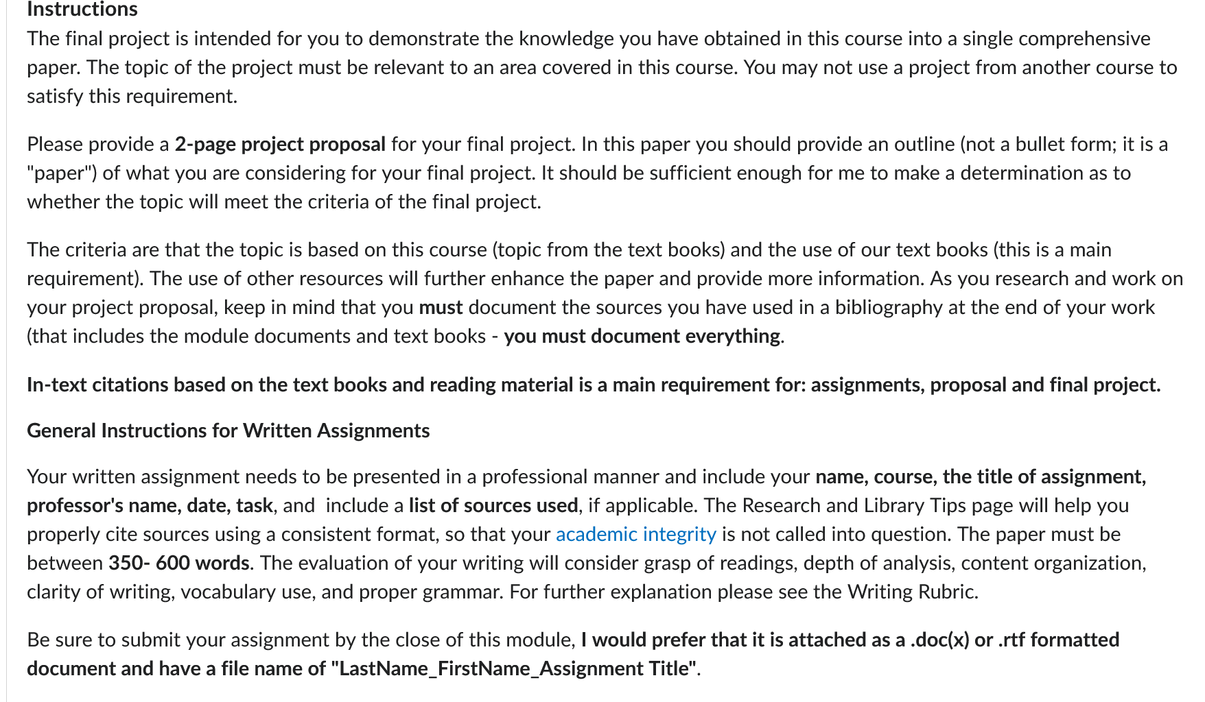 Instructions The final project is intended for