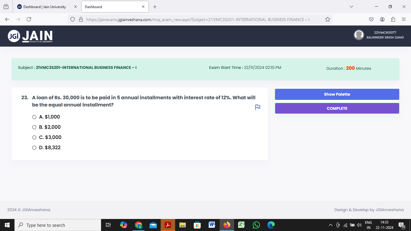 answer IGi Dashboard | Jain University X