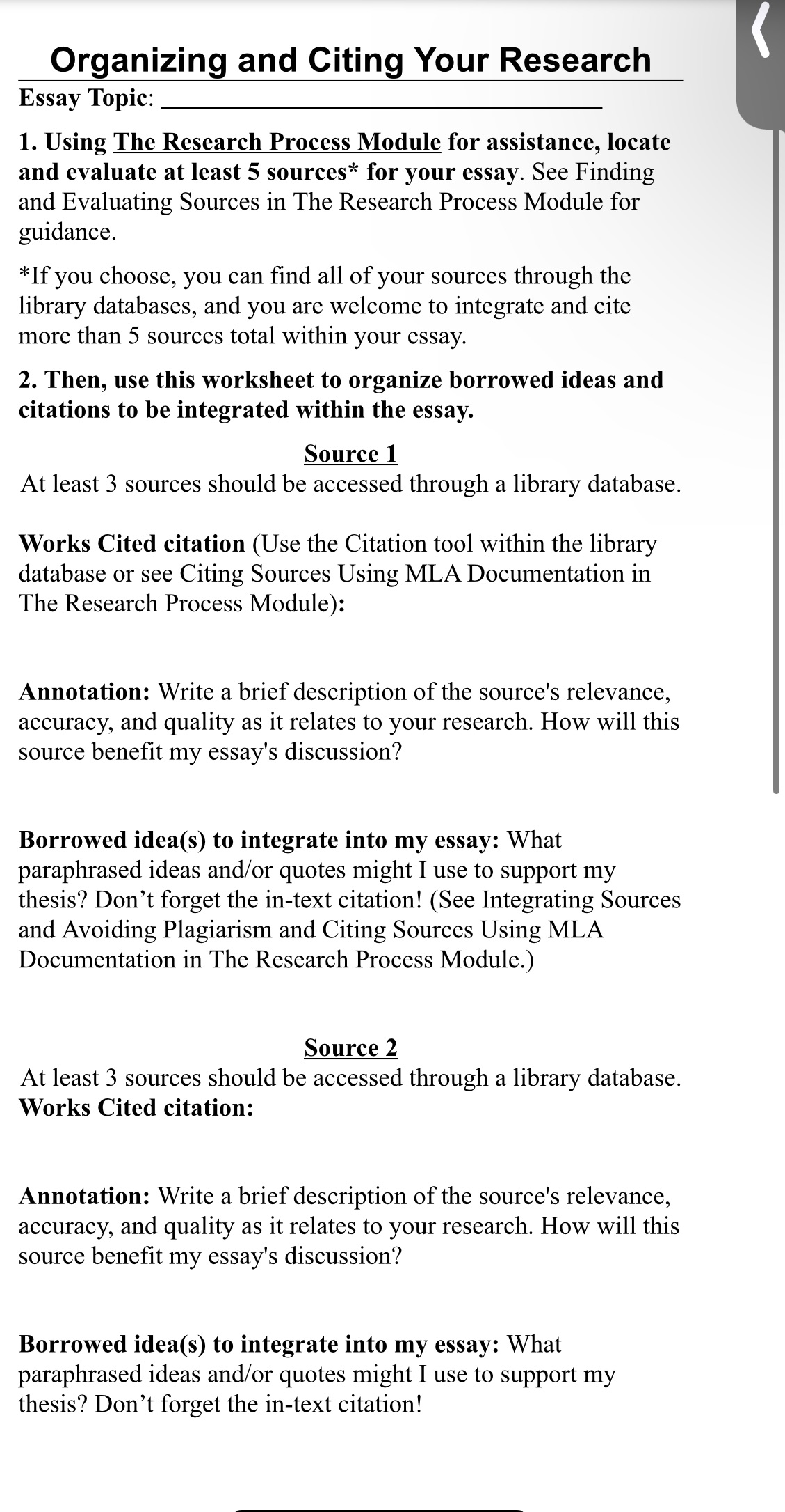 Organizing and Citing Your Research Essay Topic: