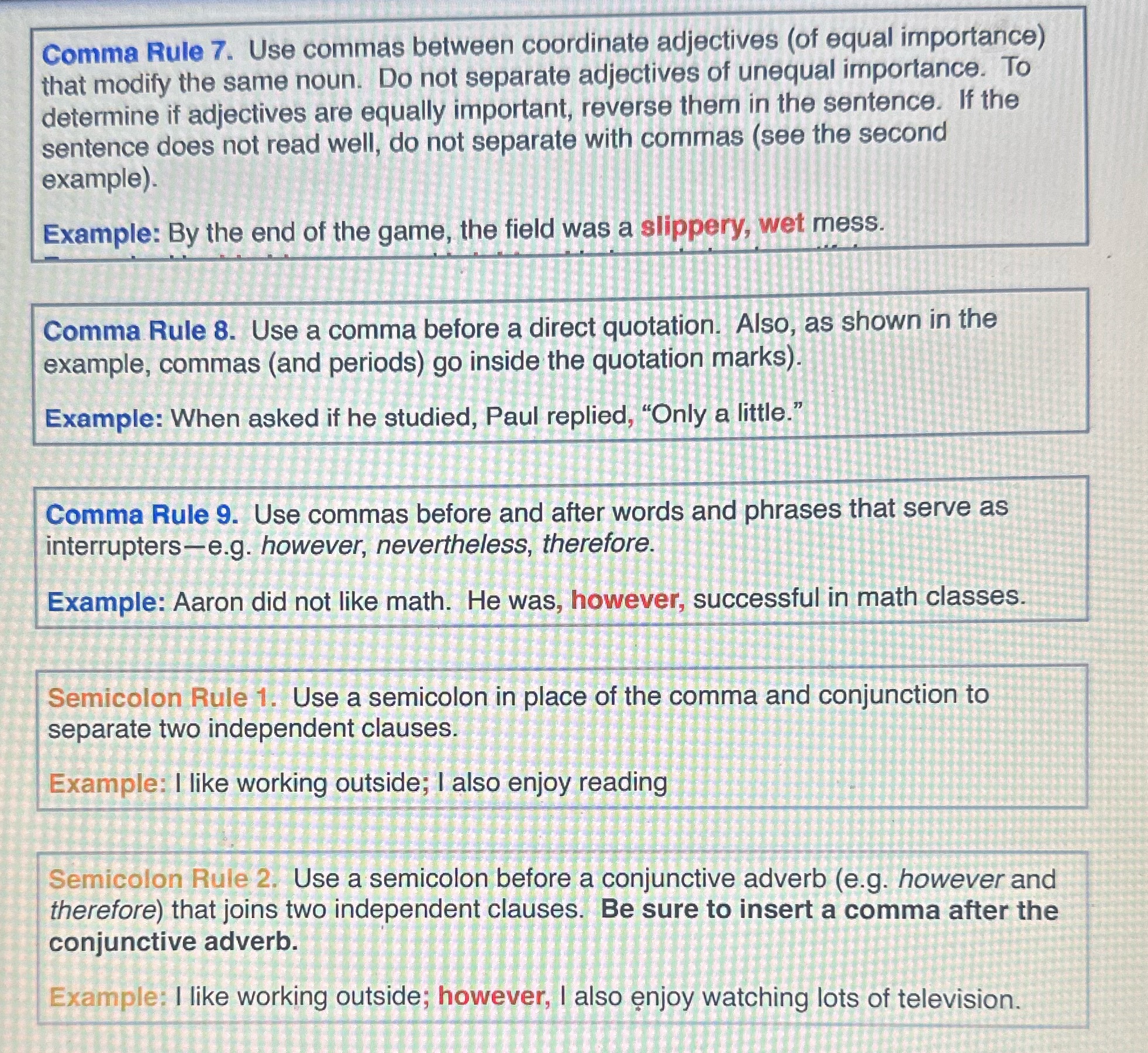 Instructions Read the document on comma rules and