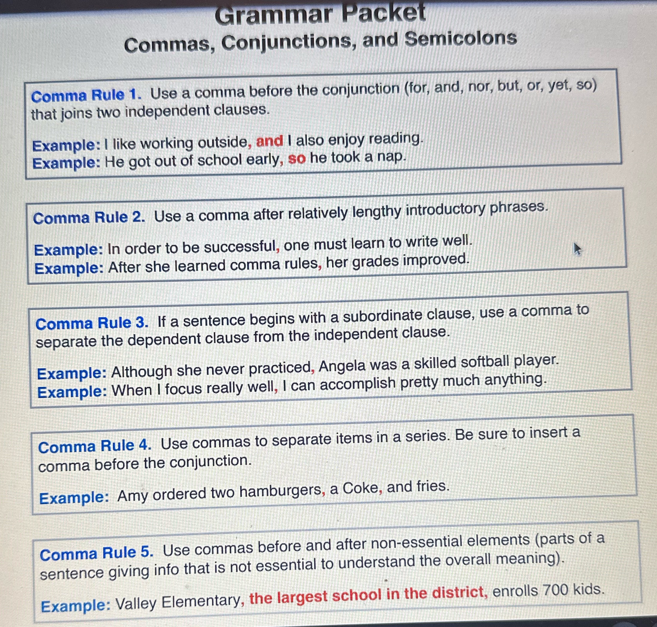 INSTRUCTIONS Read the document on comma rules and