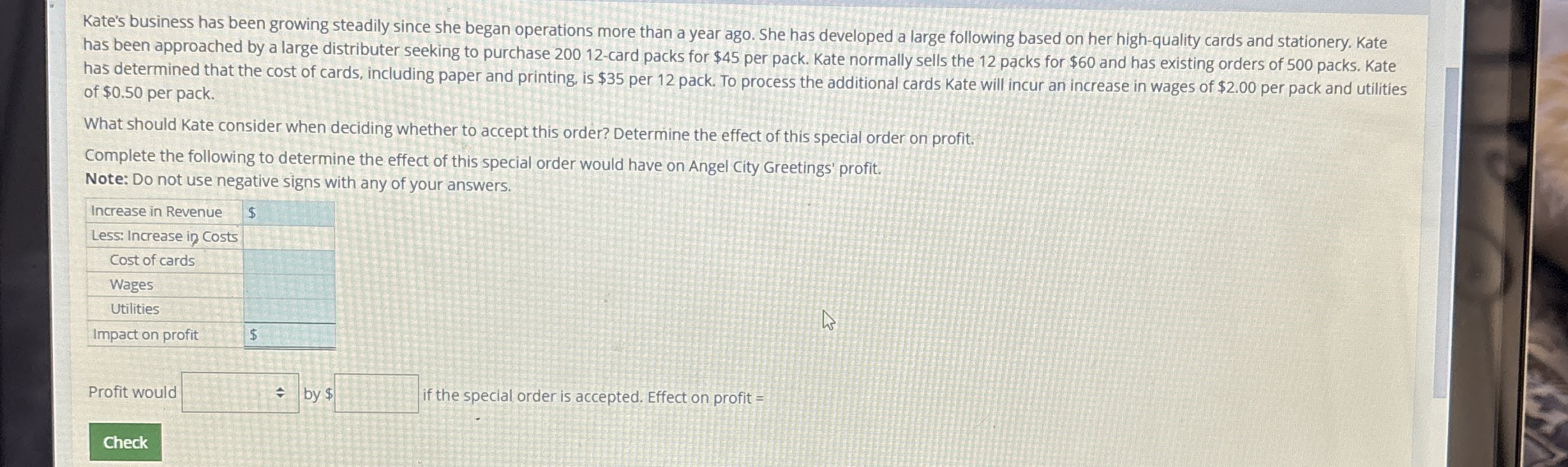 Kate's business has been growing steadily since