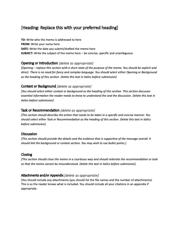 Using the memo template, make a memo on what you