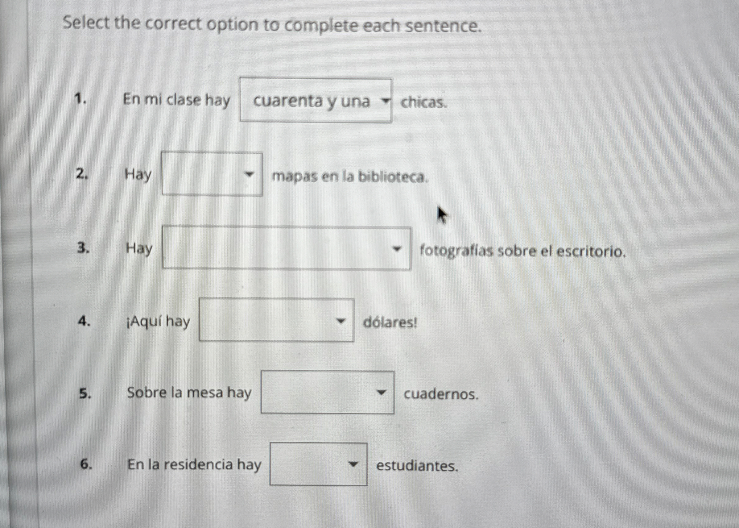 Select the correct option to complete each
