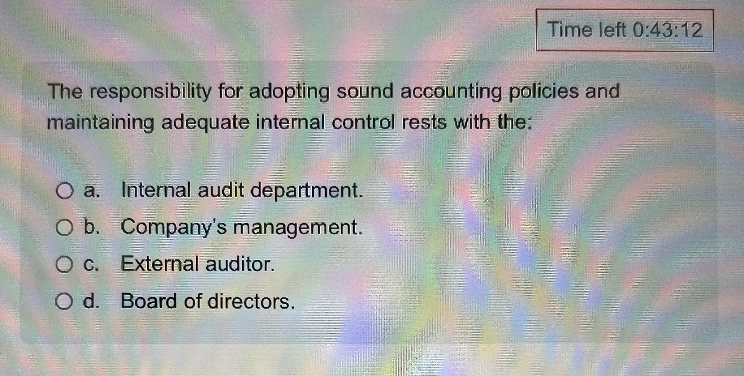 Time left 0 : 4 3 : 1 2 The responsibility for