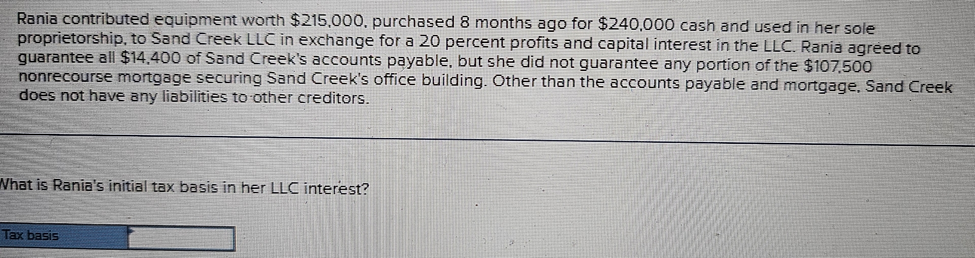 Rania contributed equipment worth $ 2 1 5 , 0 0 0