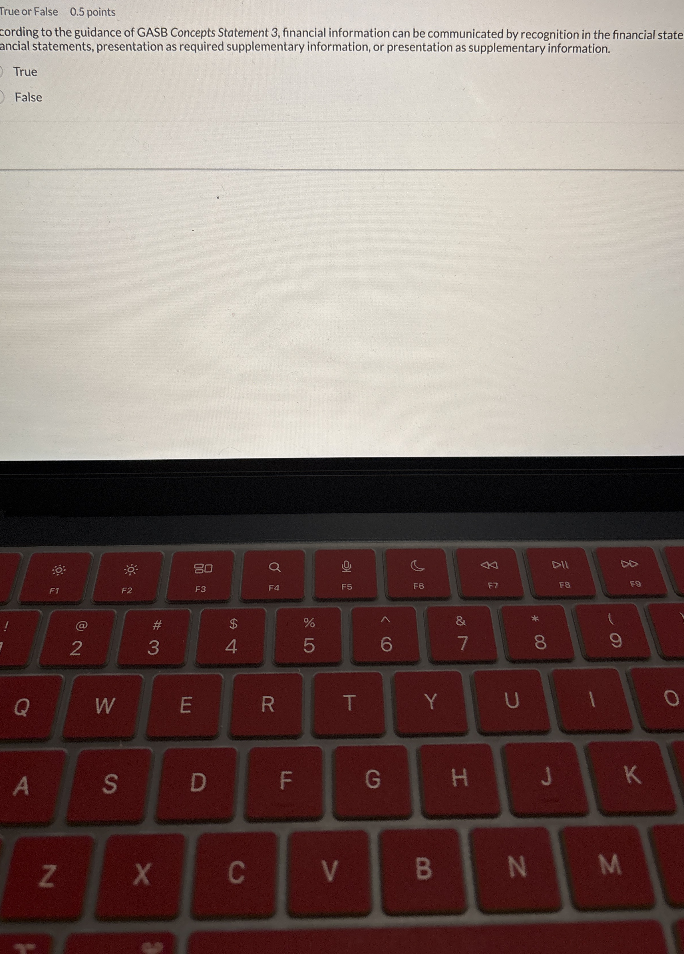 True or False 0 . 5 points cording to the