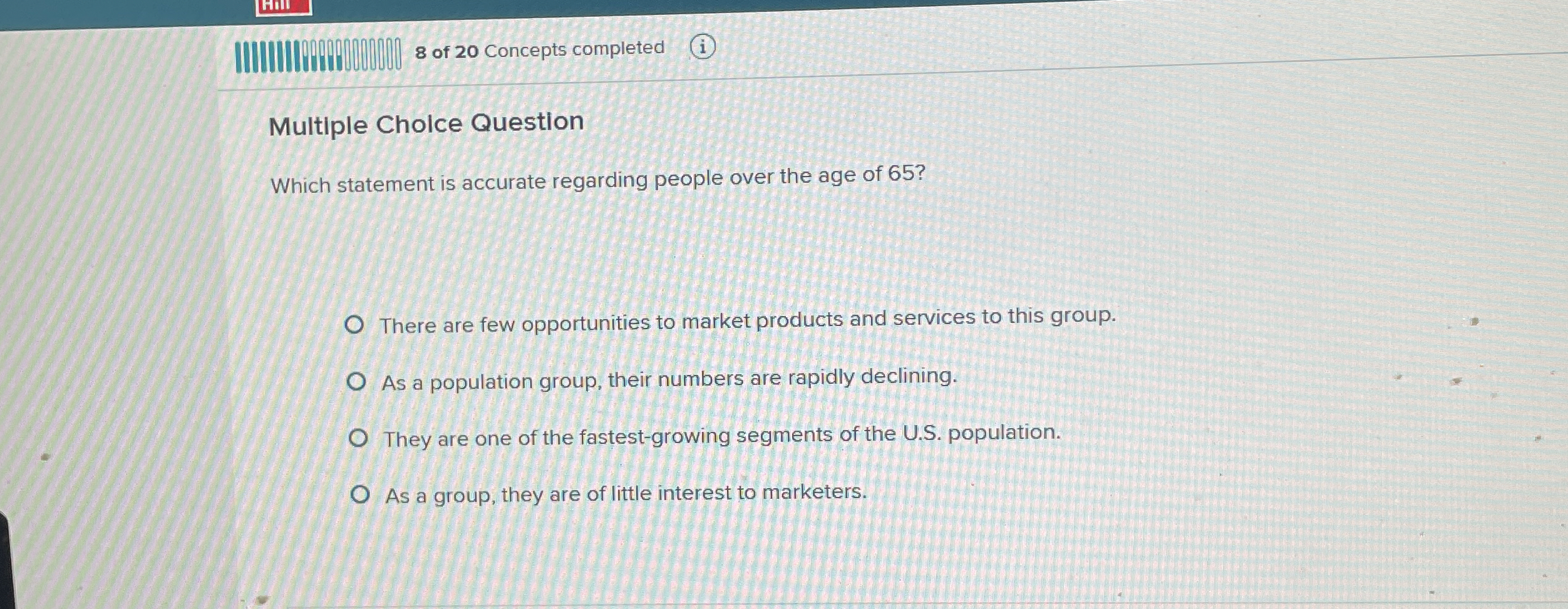 8 of 2 0 Concepts completed ( i ) Multiple Cholce